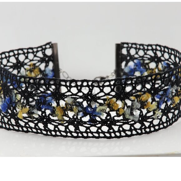 Wide Choker Black and Multi Color Adjustable Length Fancy Colors Wide Trim choke - Picture 3 of 10